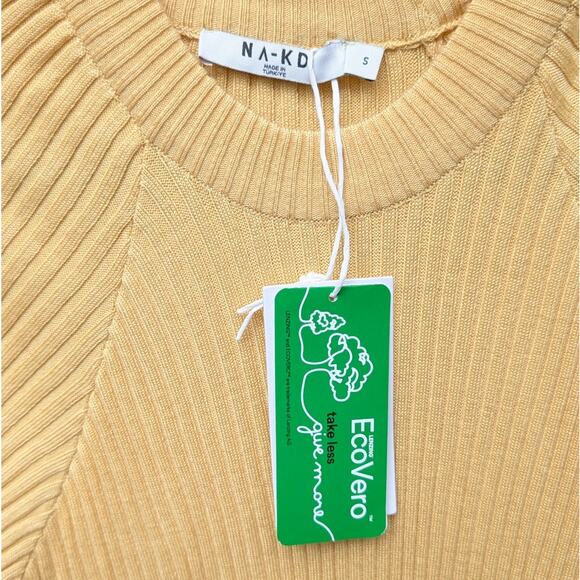 NWT NA-KD Light Yellow Knitted Ribbed Long Sleeve Maxi Dress, size S - Picture 5 of 10